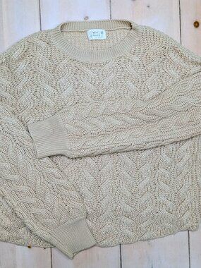 Poof Apparel Cream Cable Knit Chunky Sweater Size L Oversized Fisherman